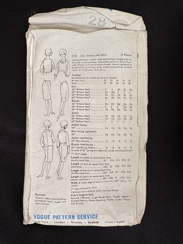Vintage Vogue Original Vintage Suit Blouse & Jerkin Pattern 6130 Size 36" Bust. - Picture 3 of 7