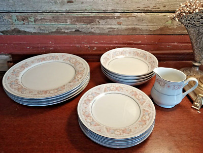 13 pc Vtg White w/ Pink & Blue Floral HP OP FINE CHINA OF