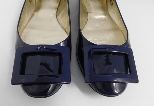 Roger Vivier Paris Navy Blue Patent leather Buckle Ballet Falts Italy 37.5 - Picture 4 of 7