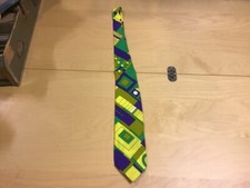 Original FUNKY 1960's or 70's Vintage TIE -- PSYCHEDELIC GEOMETRIC green blue ye