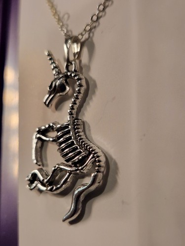 Gothic Unicorn, Skeleton Body, Alternative Jewellery Handmade 20 inches necklace - Picture 4 of 4