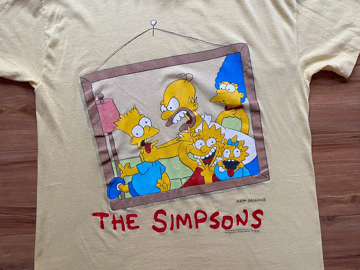 Vintage 90s The Simpsons Family Portrait T Shirt Size Large Yellow