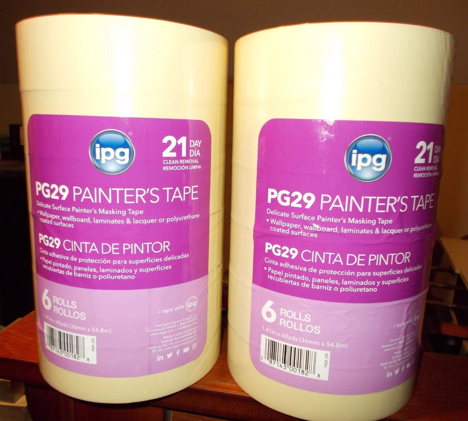 (12) Rolls Total NEW IPG PG29..23R Masking Tape, 60 yd L, 1.41 in W
