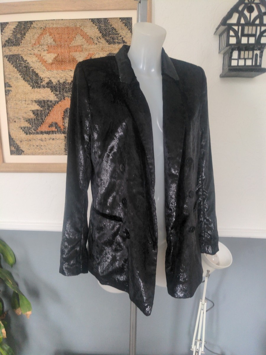 H&M Black Velvet Sparkle Jacket Blazer Bnwt Size 14 UK