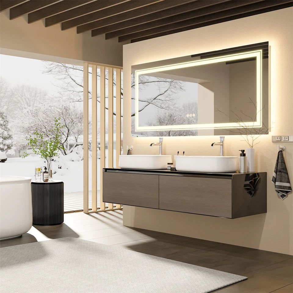 Espejo de baño retroiluminado 42"x20" con luces LED tocador antiniebla memoria regulable Foto 3 de 4