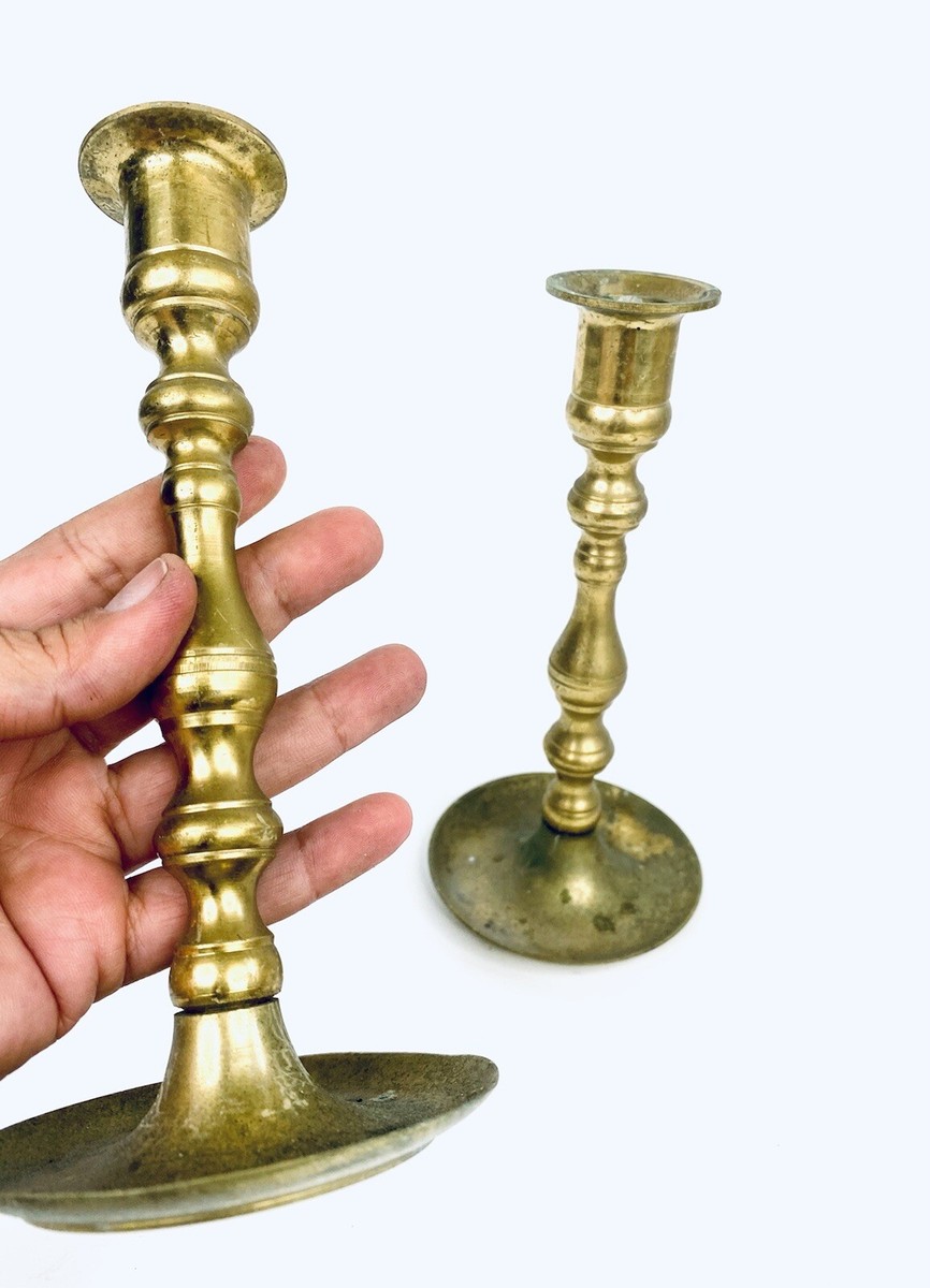 VTG Set of 2 Solid Brass 7”H Ornate Candle Holders Marked VTG Set of 2 Solid Brass 7”H Ornate Candle Holders Marked