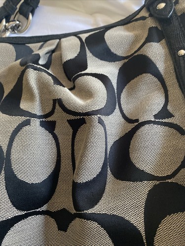 Coach Beautiful Satchel Handbag Alexandra Chain Shoulder Bag Tote Black/White - Picture 2 of 14
