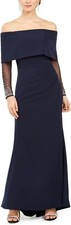 Vince Camuto Womens Sequined Off-The-Shoulder Evening Dress Navy 2