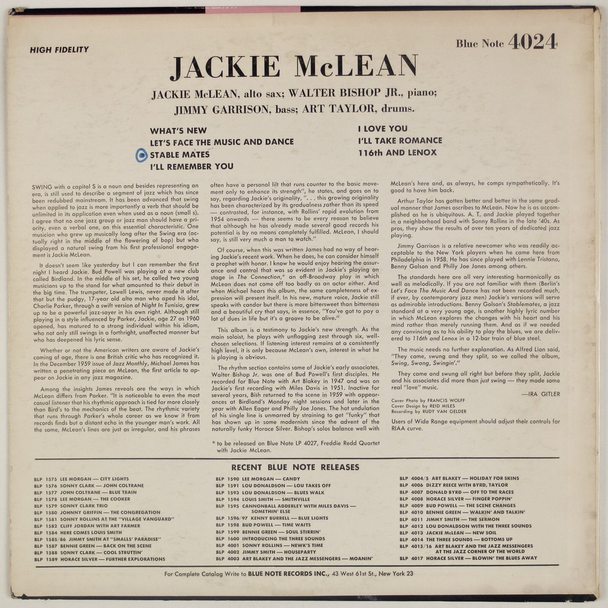 JACKIE McLEAN: Swing Swang Swingin' US Blue Note 4024 OG