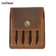 TOURBON Leather Shooting Rifle Ammo Belt Pouch Hunting Cartridge Wallet 5 Rounds