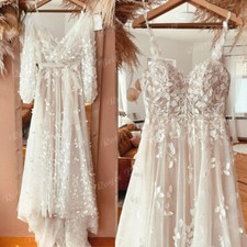Boho Wedding Dresses Spaghetti Straps Lace Appliques A Line Beach Gowns Custom