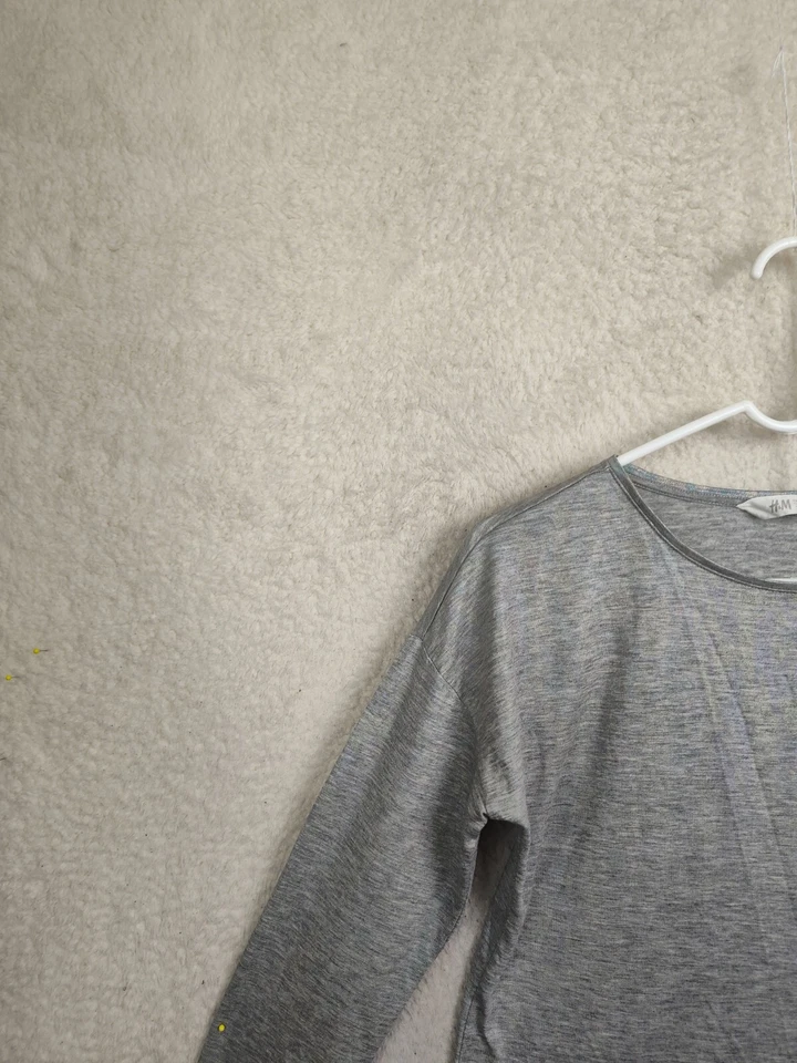 Camisa H M Niñas Top 12-14Y Gris Mezcla Algodón Manga Larga Cuello Redondo Calce Informal Foto 2 de 4