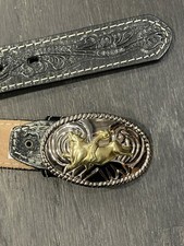 Nocona Boy Girl Western Bull Riding Buckle Black Leather Belt N4410401 Sz 24