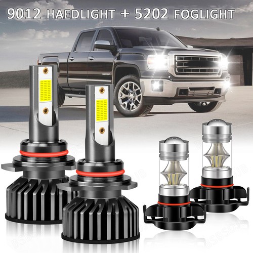 For 2014 2015 GMC Sierra 1500 White 9012 LED Headlight + 5202 Fog Light Bulbs 4x - 第 1/20 張圖片