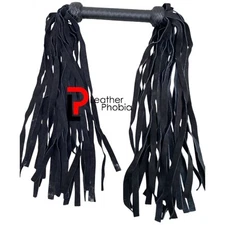 Premium Double-Ended Flogger Whip Leather 50 Tails Black BDSM Impact