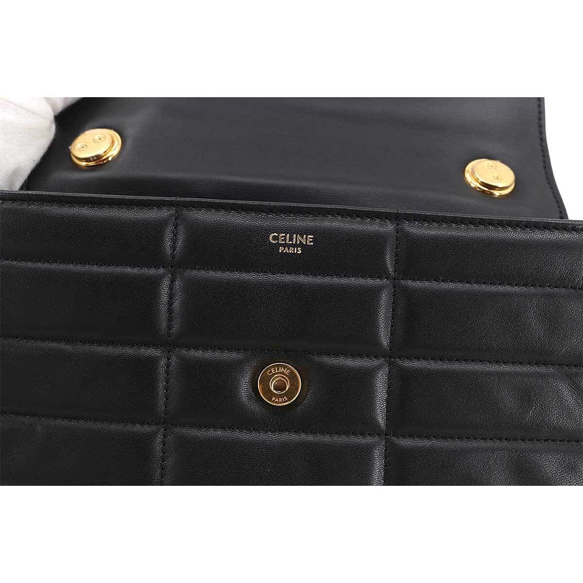 Celine Chain Shoulder Bag Matelasse Monochrome Leather Black Celine Chain Shoulder Bag Matelasse Monochrome Leather Black