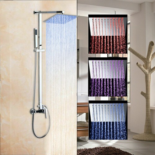 8" LED Bathroom Tub Silver Shower Units Mixer Handheld Spray Tap Wall Mount - Picture 2 of 9