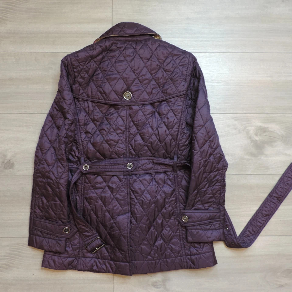 Burberry Brit Puffer Jacket Magenta Quilted Belted Argyle Diamond Nova Check 2 - Image 2 of 4