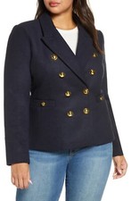 New Halogen X Atlantic Pacific Double Breasted Blazer - Navy Blue - Plus Size 22