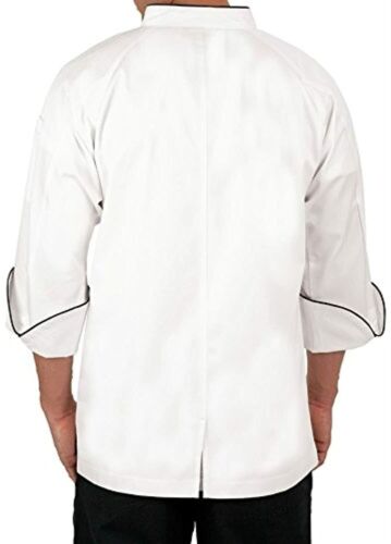 Master Chef Coat Raglan Sleeve Contrast Piping Cook Shirt Server Apron - Picture 11 of 21
