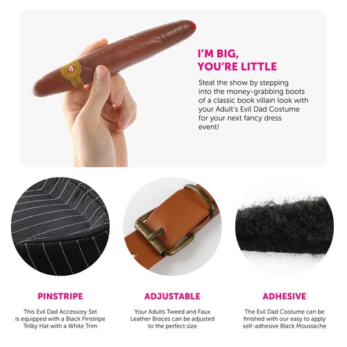 ADULTS WORMWOOD EVIL DAD BOOK WEEK TEACHER FANCY DRESS COSTUME SET ACCESSORIES - Picture 2 of 7