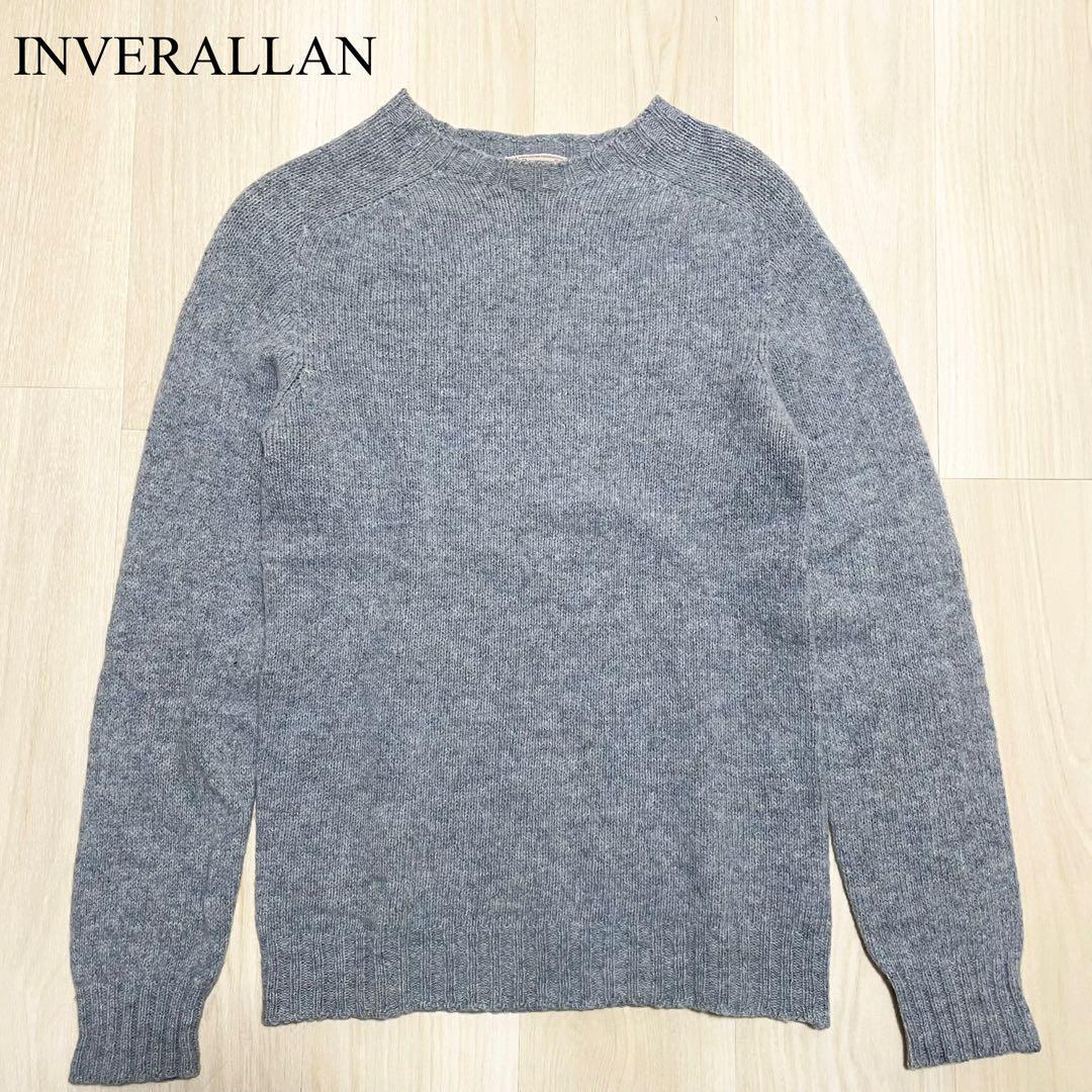 Inverallan Shetland Wool Blue Sweater Knit Long Sleeve M Size Men 