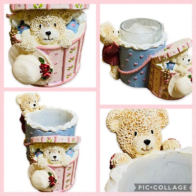 Figi Graphics Teddy Bear Votive Candle Holder Hat Box 1997 NOS Vintage Cute