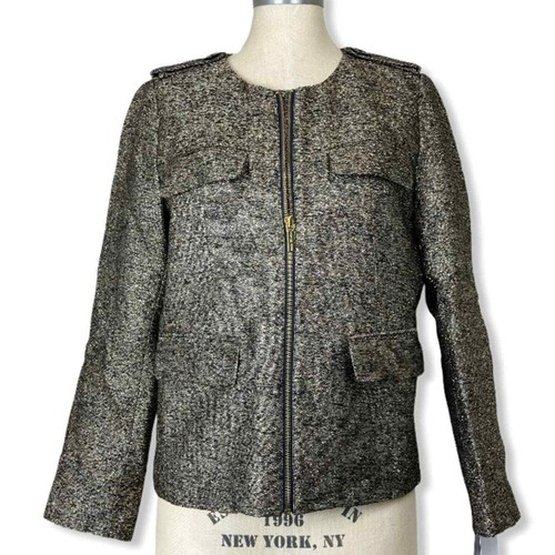 MICHAEL KORS Metallic Silk Blend Tweed Epaulet Blazer Jacket Women Size 10 NWT - Picture 3 of 16