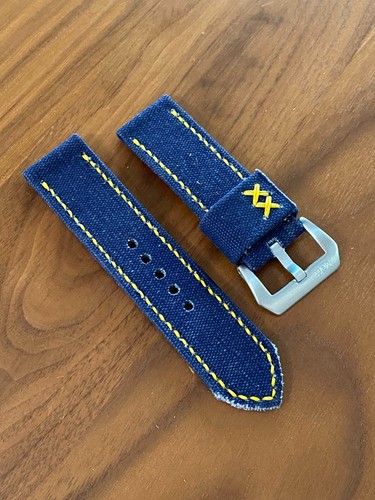 26mm Air Force Blue Rolled Canvas Watch strap Yellow Panerai Kaventsmann - 第 1/4 張圖片