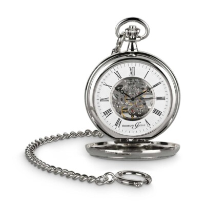 Hermann Jäckle Bayreuth Skelett Taschenuhr Handaufzug Kette & Reiseetui