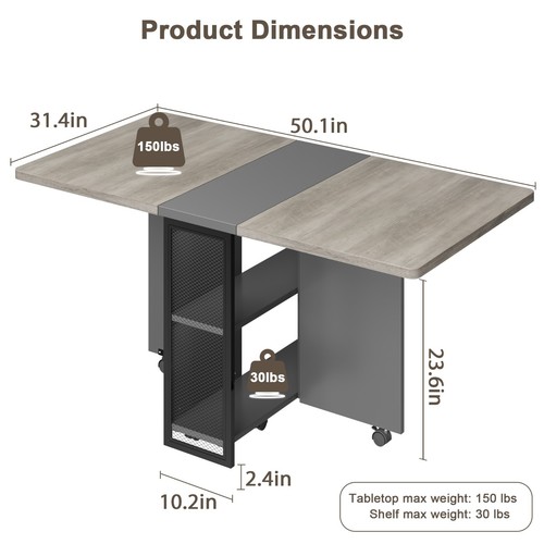 Folding Dining Table with Drop Leaf Storage Shelf for Small Kitchen Space Saving - Picture 30 of 39