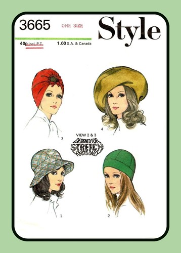HAT Pattern 4 Styles Turban Bucket Cap Large Beret Style 3665 Vtg 1972 - Picture 1 of 5