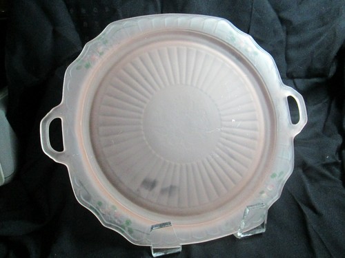 Vtg Depression Anchor Hocking Mayfair Pink Open Rose 14" Camphor Glass Platter - Picture 3 of 5