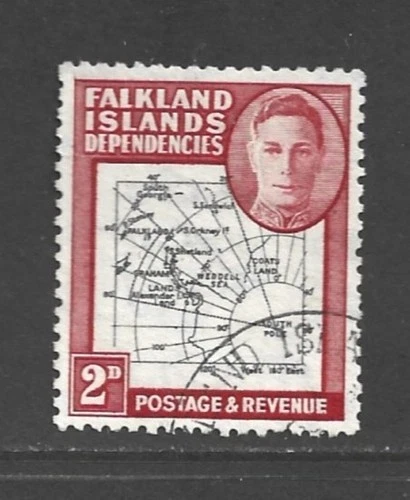 Falkland Islands Dependencies GVI 1946 2d Used, Missing "I" Variety, SG G3b