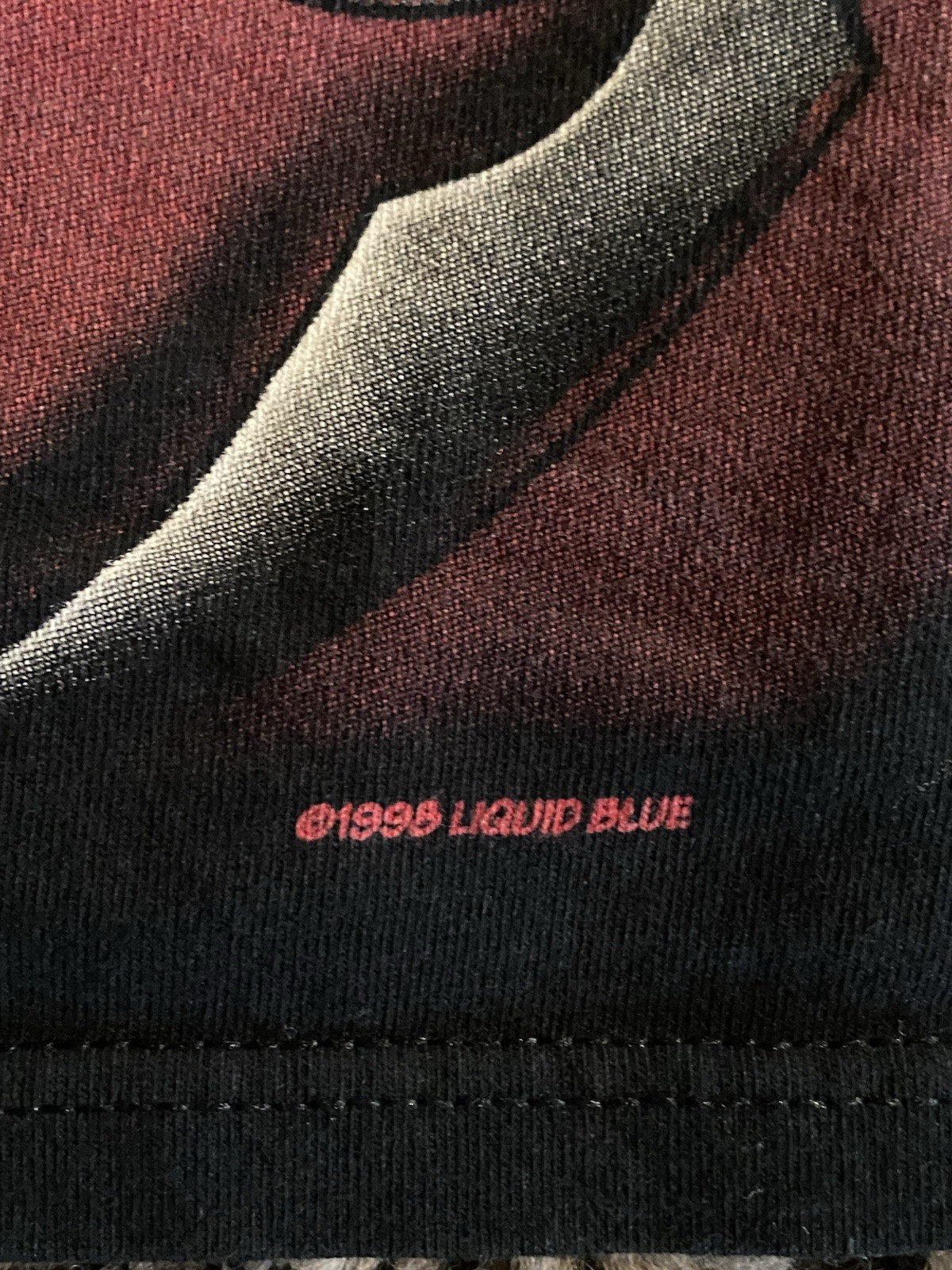 GRAIL Vintage Liquid Blue T-Shirt Black Red Skull Mens Size XL 1998 AOP Rare image 4