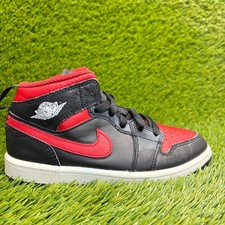 Nike Air Jordan 1 Mid Bred Twist Boys Size 1Y Black Basketball Shoes Sneakers