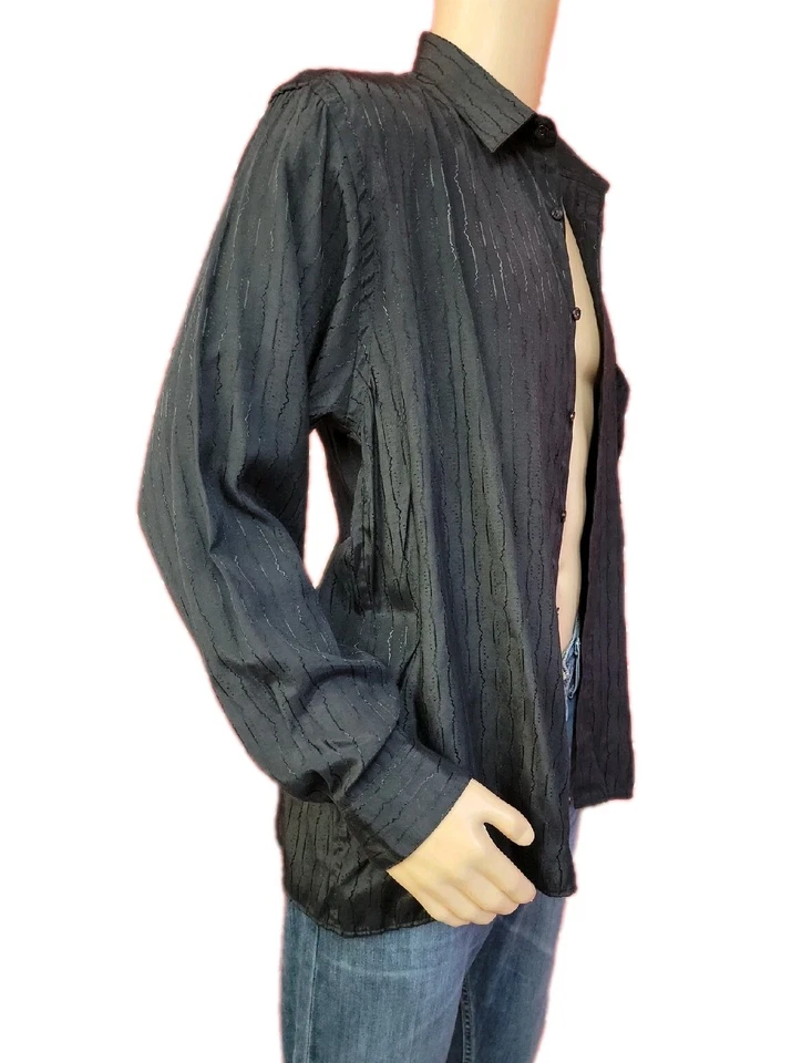 MARQUIS Single Needle Tailored Black Size L Button Up Men's Shirt Patterned #C - Image 3 of 4