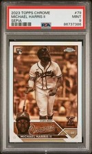MICHAEL HARRIS II 2023 Topps Chrome SEPIA REFRACTOR #79 PSA 9 MINT RC Gold Cup