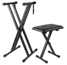 Keyboard Stand Piano Bench Set, Double X Adjustable Keyboard Stand Piano...
