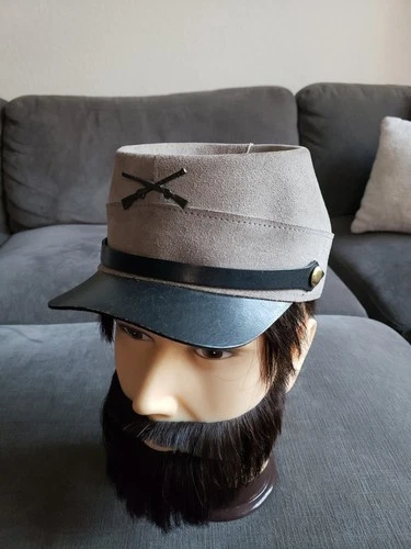 Vintage Civil War Confederate Leather Uniform Hat Grey - Size Large - Pre Owned