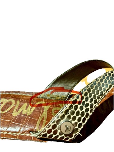 SAM EDELMAN Romy Platform Sandal 7 US, Cork Wedge Sandal Silver Metallic Snake - Picture 5 of 9