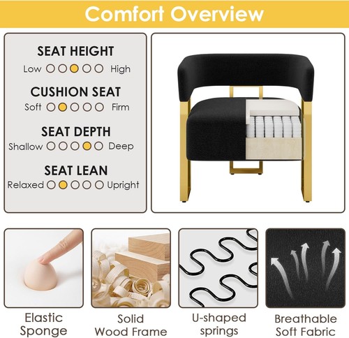 Modern Black and Gold Accent Chair Set of 2 Boucle Bucket Arm Chairs Bedroom - Picture 14 of 28