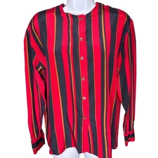 Vintage 80s Paul Stanley Womens Red Striped Silk Button Down Blouse Sz 4 Office