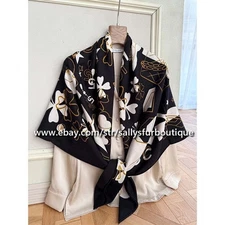 Sallys 70% Cashmere & 30% Silk Wrap Scarf Camellia Print Double Face Shawl 53"