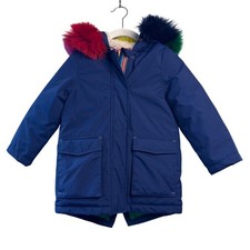 MINI BODEN All Weather Jacket Girls 3-4 Rainbow Faux Fur Hood Winter Coat Parka