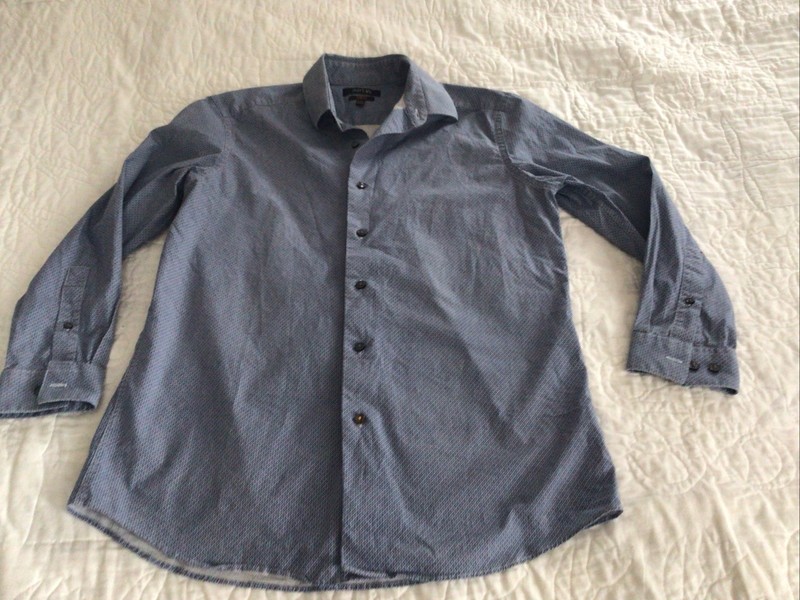 Apt 9 Mens Shirt Size 16 (32-33) Button Up Long Sleeve Slim Fit Stretch Blue 