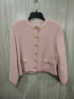 Vintage Ami Knits Pink Cardigan Size 16 USA Grannycore Grandma Old Money Mature 