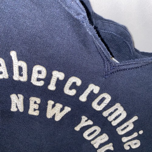 VTG Abercrombie & Fitch youth Large Muscle pullover Hoodie Sweatshirt Navy Blue - Picture 2 of 8