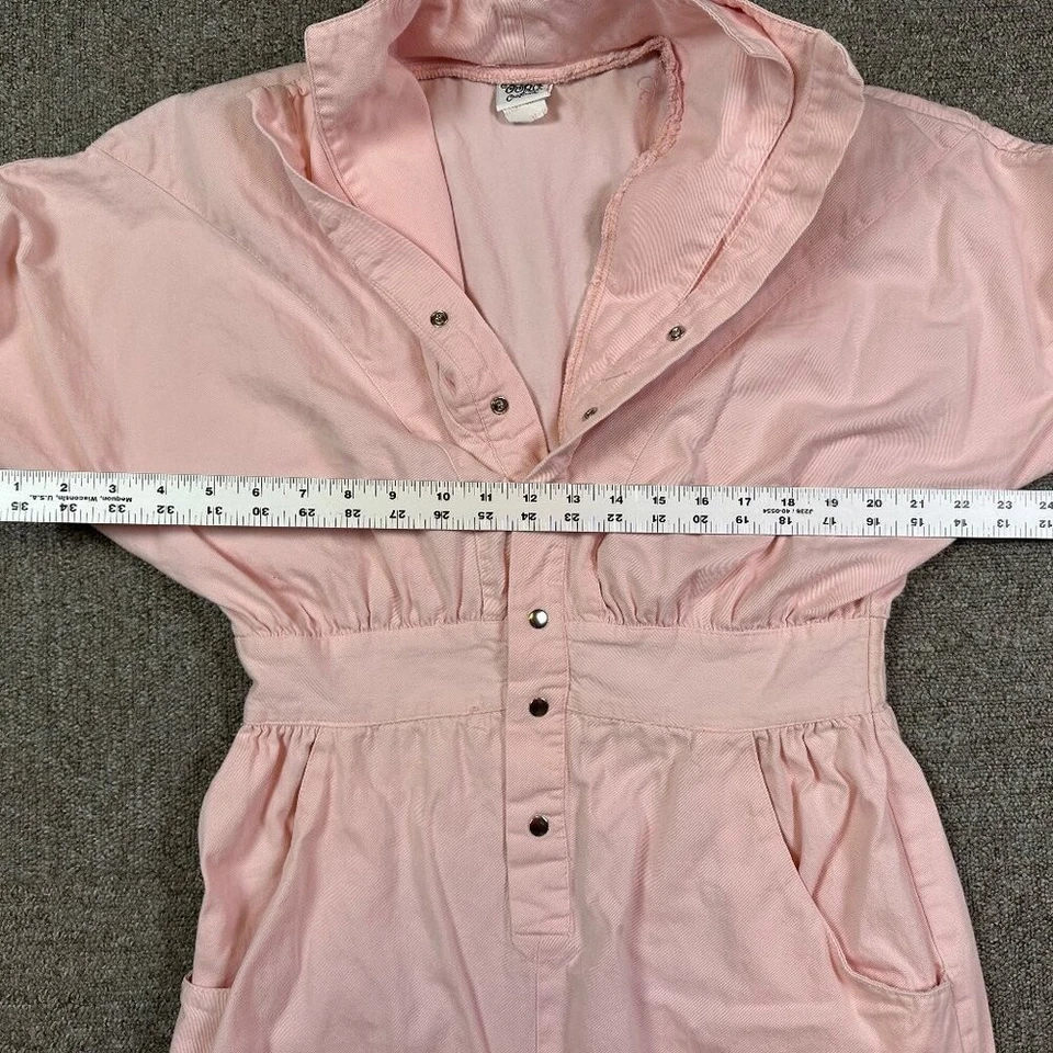 Vestido midi vintage Oops California años 80 utilitario rosa pastel a presión mediano para mujer Foto 4 de 4
