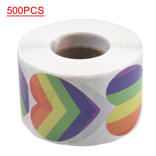 Showcase Love with a Roll of 500 Colorful For Rainbow Heart Shaped Stickers - Picture 3 of 12